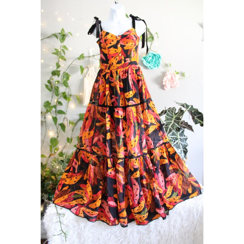 Farm Rio Banana Print Tiered Maxi Dress Size S MSRP $345 – NWOT - Picture 7 of 13